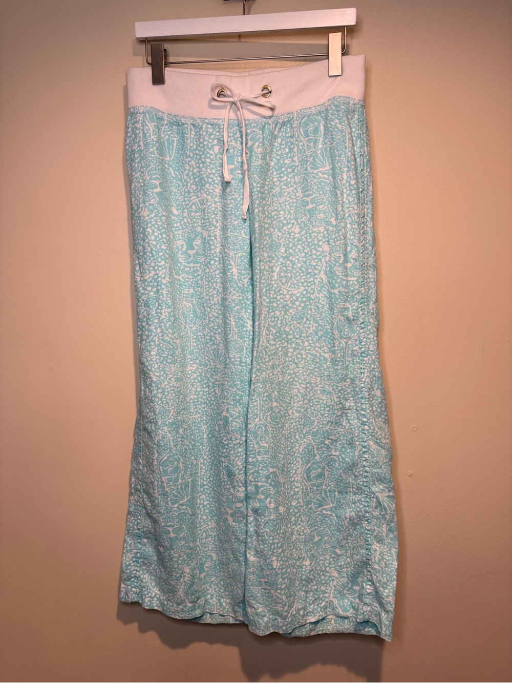 Lilly Pulitzer Turquoise Linen The Beach Pant in Shorely Blue Ice Cake